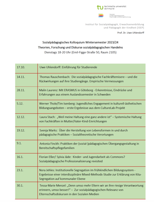 Programm zum Sozialpädagogischen Kolloquium