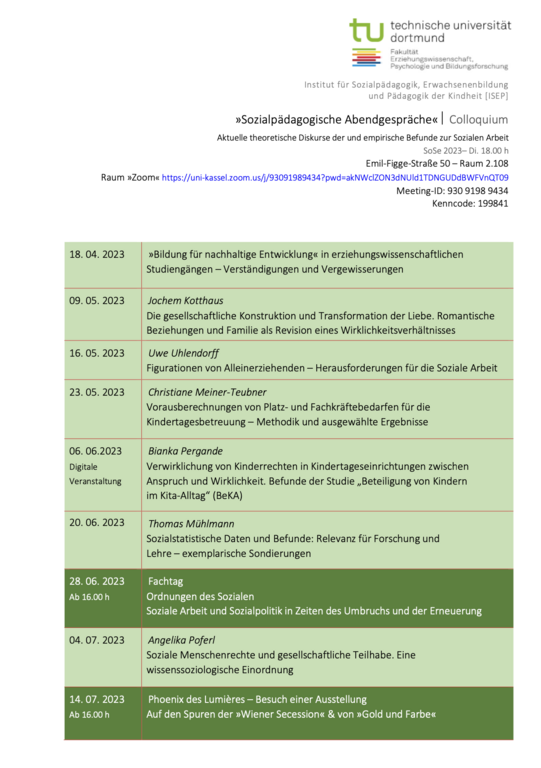 Zeitplan Colloquium 2023